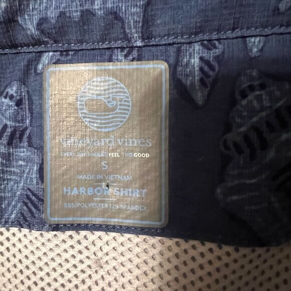 Vineyard Vines Harbor Shirt Navy Palm Print Short Sleeve Button Fishing Size M - Picture 6 of 16